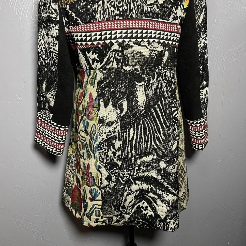 Vintage Tapestry Coat Patchwork 90's LARGE Western Tribal Floral Peacoat Small - Picture 6 of 11